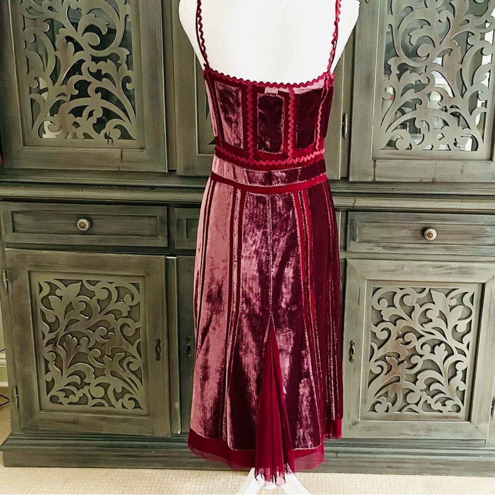 Alberta Ferretti magenta red velvet and tulle dress 6 - Picture 7 of 16